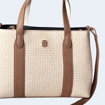 BOLSA COM ALÇA DE OMBRO E MÃO BEGE E MARROM CLARO XW05364 TOMMY HILFIGER