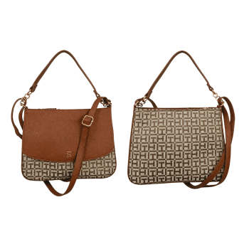 BOLSA COM ALÇA DE OMBRO E MÃO MARROM LOGO 69J5591 TOMMY HILFIGER