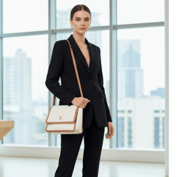 BOLSA COM ALÇA DE OMBRO E MÃO OFF WHITE E MARROM CLARO TOMMY HILFIGER