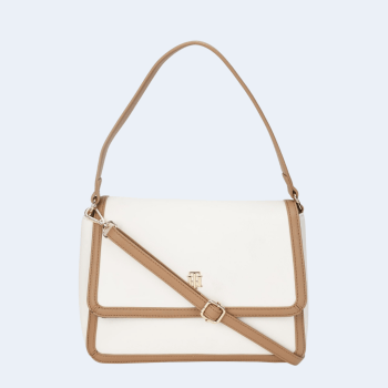 BOLSA COM ALÇA DE OMBRO E MÃO OFF WHITE E MARROM CLARO TOMMY HILFIGER BOLSA COM ALÇA DE OMBRO E MÃO OFF WHITE E MARROM CLARO TOMMY HILFIGER