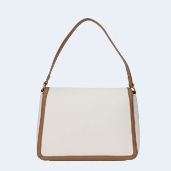 BOLSA COM ALÇA DE OMBRO E MÃO OFF WHITE E MARROM CLARO TOMMY HILFIGER