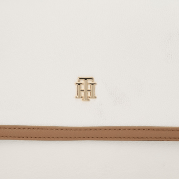 BOLSA COM ALÇA DE OMBRO E MÃO OFF WHITE E MARROM CLARO TOMMY HILFIGER