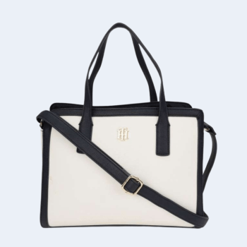BOLSA COM ALÇA DE OMBRO E MÃO OFF WHITE E PRETO TOMMY HILFIGER