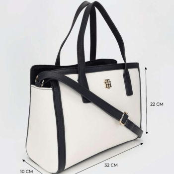 BOLSA COM ALÇA DE OMBRO E MÃO OFF WHITE E PRETO TOMMY HILFIGER