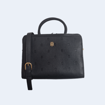 BOLSA COM ALÇA DE OMBRO E MÃO PRETA LOGO XW03747 TOMMY HILFIGER