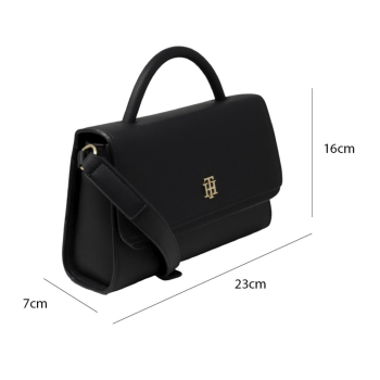 BOLSA CROSSBODY PRETA TRANSVERSAL E ALÇA DE MÃO FERRAGEM DOURADA XW03739 TOMMY HILFIGER