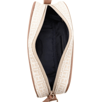 BOLSA CROSSBODY TRANSVERSAL BEGE COM MARROM LOGO XW09089 TOMMY HILFIGER