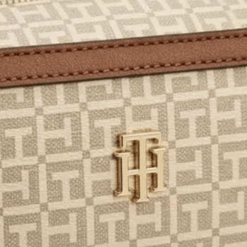 BOLSA CROSSBODY TRANSVERSAL BEGE COM MARROM LOGO XW09089 TOMMY HILFIGER