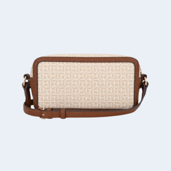BOLSA CROSSBODY TRANSVERSAL BEGE COM MARROM LOGO XW09089 TOMMY HILFIGER