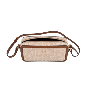 BOLSA CROSSBODY TRANSVERSAL BEGE COM MARROM LOGO XW09089 TOMMY HILFIGER
