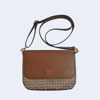 BOLSA CROSSBODY TRANSVERSAL MARROM COM LOGO 69J8502 TOMMY HILFIGER