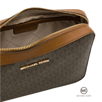 BOLSA CROSSBODY TRANSVERSAL MARROM JET SET LOGO MICHAEL KORS