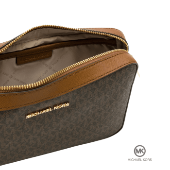 BOLSA CROSSBODY TRANSVERSAL MARROM JET SET LOGO MICHAEL KORS