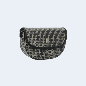BOLSA CROSSBODY TRANSVERSAL PRETA COM LOGO XW07217 TOMMY HILFIGER