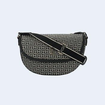 BOLSA CROSSBODY TRANSVERSAL PRETA COM LOGO XW07217 TOMMY HILFIGER