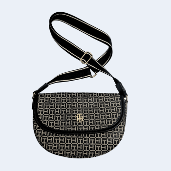 BOLSA CROSSBODY TRANSVERSAL PRETA COM LOGO XW07217 TOMMY HILFIGER