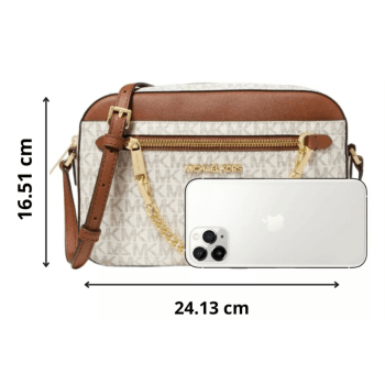BOLSA CROSSBODY TRANSVERSAL VANILLA JET SET LOGO COM CORRENTE MICHAEL KORS