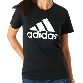 CAMISETA FEMININA ADIDAS PRETA COM LOGO BRANCA