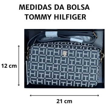 KIT BOLSA CROSSBODY TRANSVERSAL PRETA LOGO + PORTA CARTÕES PRETO LISO TOMMY HILFIGER