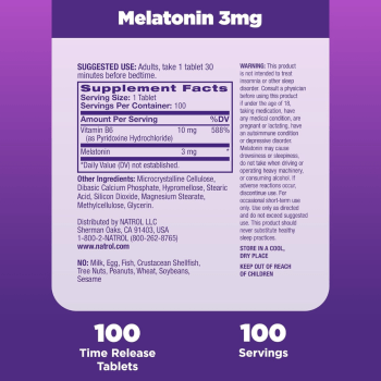SUPLEMENTO MELATONINA 3MG NATROL COM 100 COMPRIMIDOS 