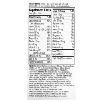 SUPLEMENTO MULTIVITAMINICO CENTRUM HOMEM 50+ COM 100 COMPRIMIDOS