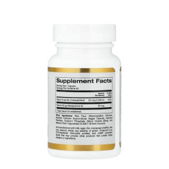 SUPLEMENTO VITAMINA D3 + K2 COM 60 CAPSULAS CALIFORNIA GOLD NUTRITION