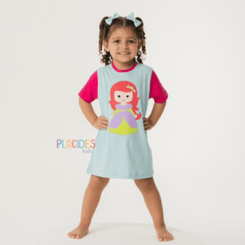 CAMISOLA INFANTIL PRINCESA ARIEL AZUL E ROSA