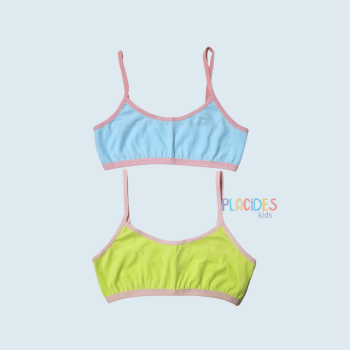 KIT COM 2 SUTIÃ TOP INFANTIL TEEN LISO AZUL E VERDE