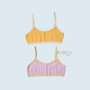 KIT COM 2 SUTIÃ TOP INFANTIL TEEN LISO ROSA E LARANJA
