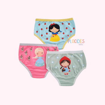 KIT COM 3 CALCINHAS INFANTIS PRINCESA BRANCA DE NEVE, FROZEN E CHAPEUZINHO VERMELHO