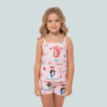PIJAMA INFANTIL ALCINHA ROSA ESTAMPA PRINCESAS