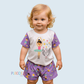 PIJAMA INFANTIL BAILARINA LILAS E BRANCO
