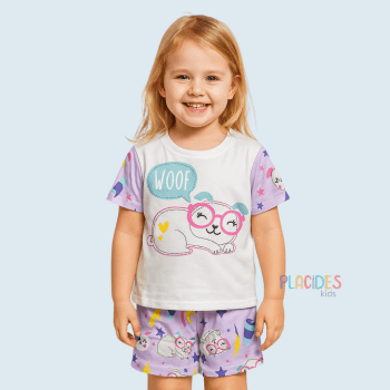 PIJAMA INFANTIL BICHINHOS LILAS E BRANCO