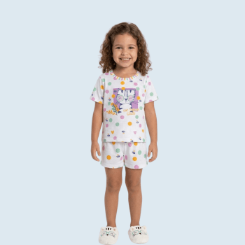 PIJAMA INFANTIL GATINHA DE OCULOS BRANCO COM BOLINHAS COLORIDAS PIJAMA INFANTIL GATINHA DE OCULOS BRANCO COM BOLINHAS COLORIDAS