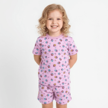 PIJAMA INFANTIL MANGA CURTA LILAS CUPCAKES
