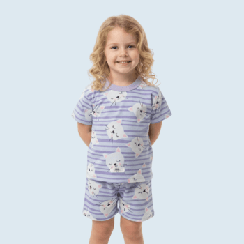 PIJAMA INFANTIL MANGA CURTA LILAS GATINHAS