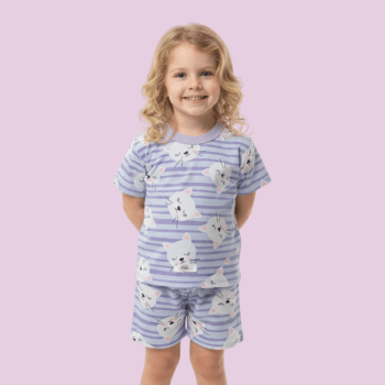PIJAMA INFANTIL MANGA CURTA LILAS GATINHAS PIJAMA INFANTIL MANGA CURTA LILAS GATINHAS