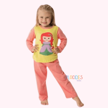 PIJAMA INFANTIL PRINCESA ARIEL AMARELO COM ROSA 