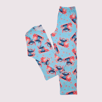 PIJAMA INVERNO INFANTIL AZUL STITCH E FLAMINGO