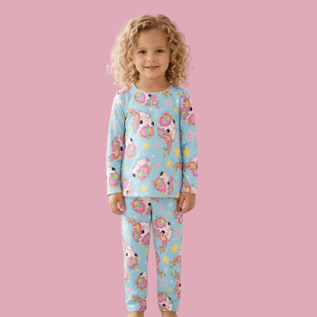 PIJAMA INVERNO INFANTIL AZUL UNICORNIO