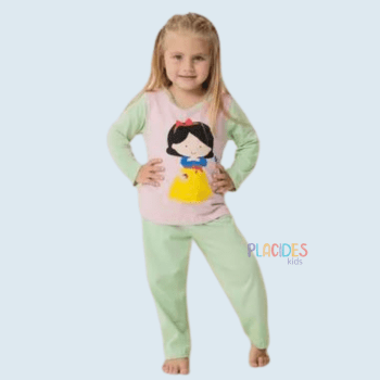 PIJAMA INFANTIL PRINCESA BRANCA DE NEVE VERDE COM ROSA 