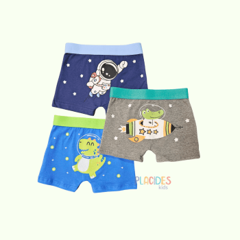 KIT COM 3 CUECAS INFANTIS DINOSSAUROS ASTRONAUTA ESPAÇO