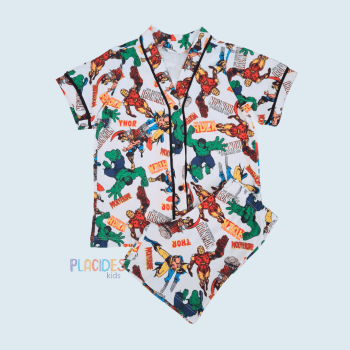 PIJAMA AMERICANO INFANTIL BRANCO HEROIS