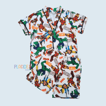 PIJAMA AMERICANO INFANTIL BRANCO HEROIS