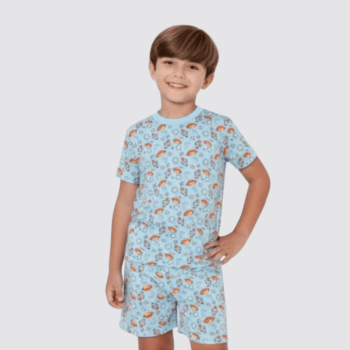 PIJAMA INFANTIL MANGA CURTA AZUL CLARO ESPAÇO