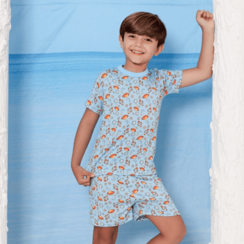 PIJAMA INFANTIL MANGA CURTA AZUL CLARO ESPAÇO
