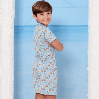 PIJAMA INFANTIL MANGA CURTA AZUL CLARO ESPAÇO