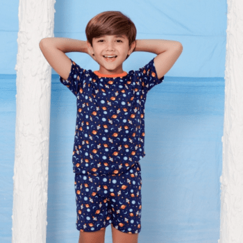 PIJAMA INFANTIL MANGA CURTA AZUL MARINHO ESPAÇO