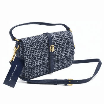 BOLSA CROSSBODY E ALÇA DE MÃO AZUL MARINHO LOGO XW10370 TOMMY HILFIGER