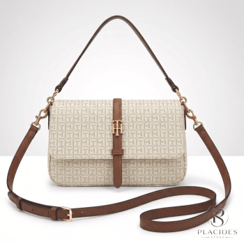 BOLSA CROSSBODY E ALÇA DE MÃO BEGE LOGO XW10370 TOMMY HILFIGER BOLSA CROSSBODY E ALÇA DE MÃO BEGE LOGO XW10370 TOMMY HILFIGER